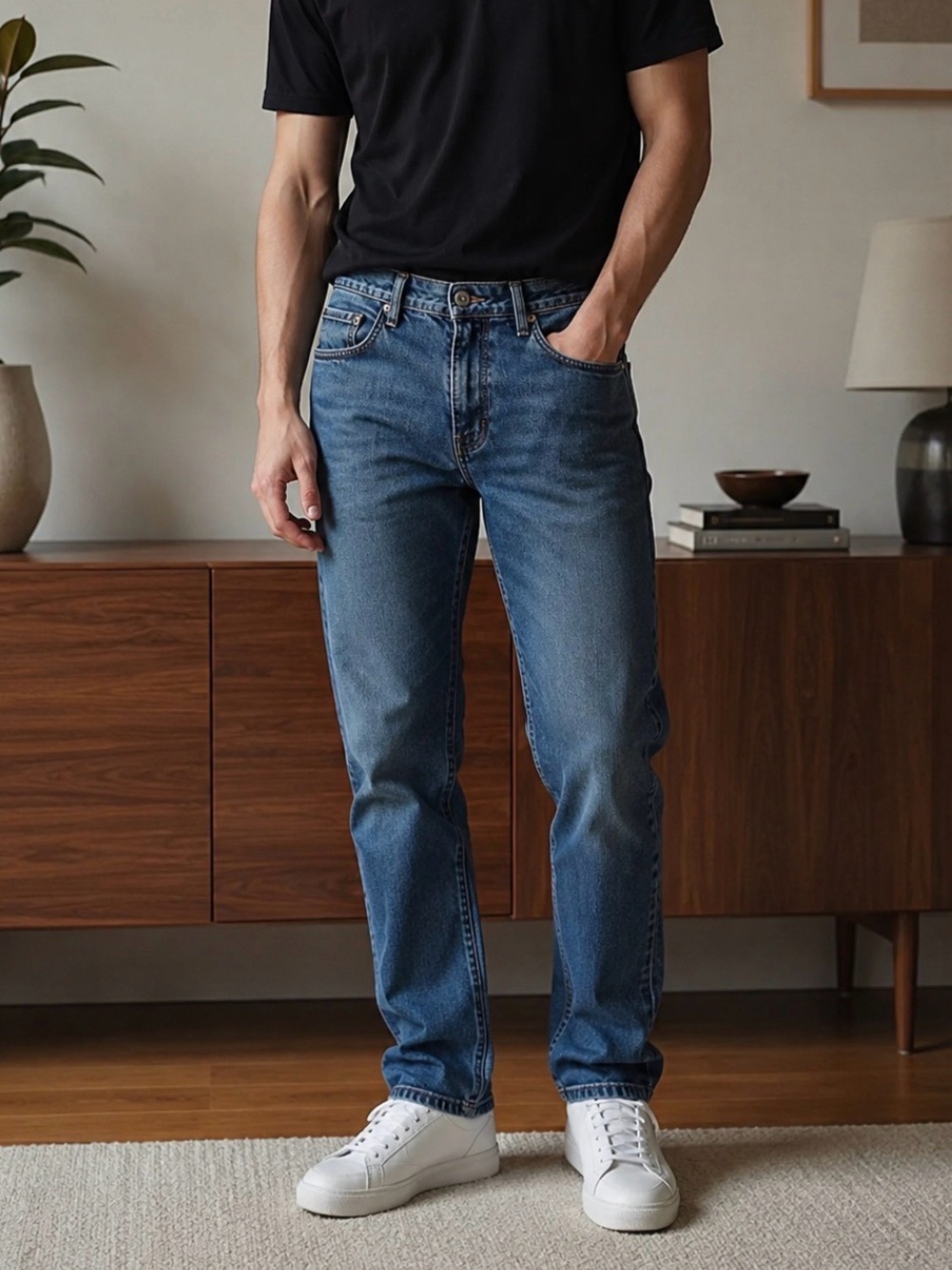 Classic Blue Straight Fit Jeans for Men
